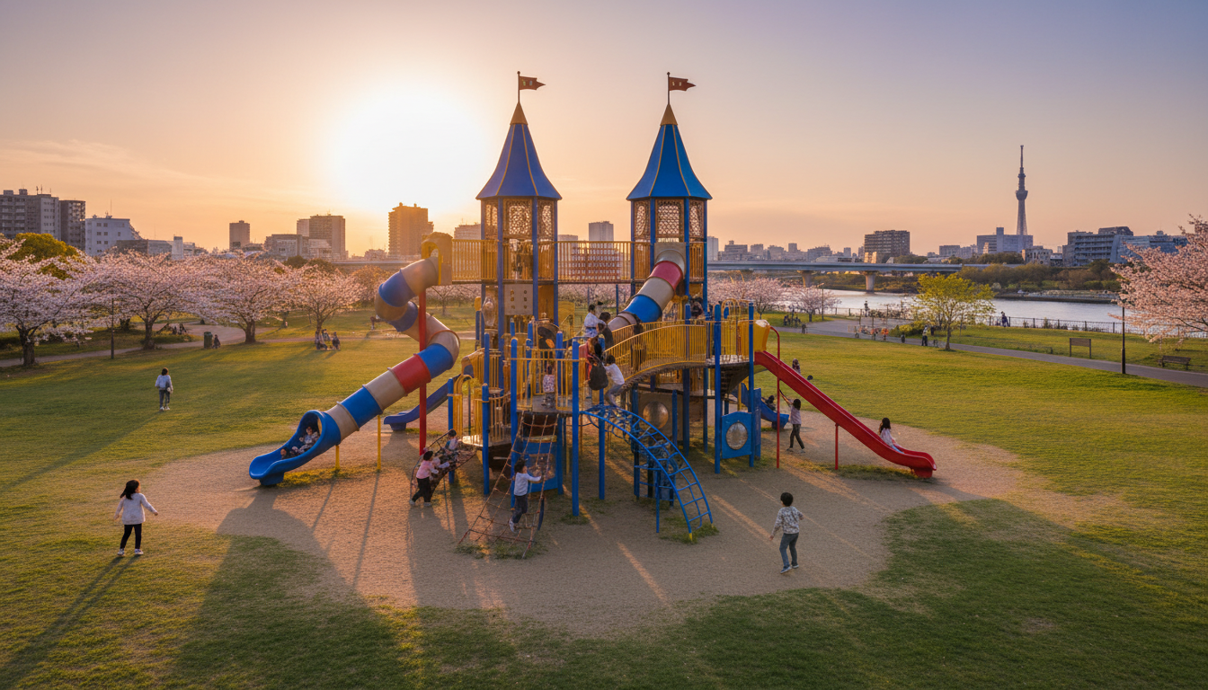 汐入公園：荒川区最大級のツインタワー遊具